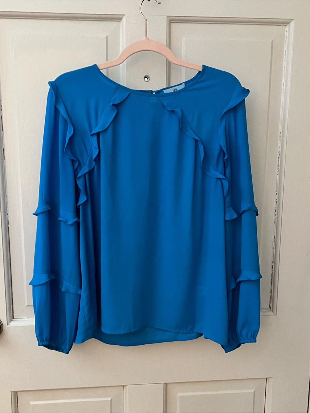 CeCe Turquoise Blue Ruffle Long-Sleeve Blouse